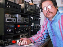 Nils Young in the outhouse radio shack, circa 1978